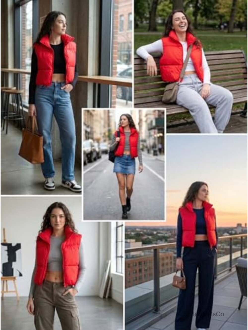 Lightweight Puffer Vest with High Collar, Adjustable Hem, Sleeveless Crop Gilet - Picture 4 of 7